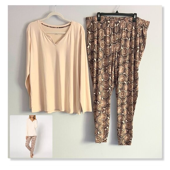 AnyBody Regular Lush Jersey Solid Top and Printed Joggers Sleep Set Sz XL NWOT - Picture 1 of 13
